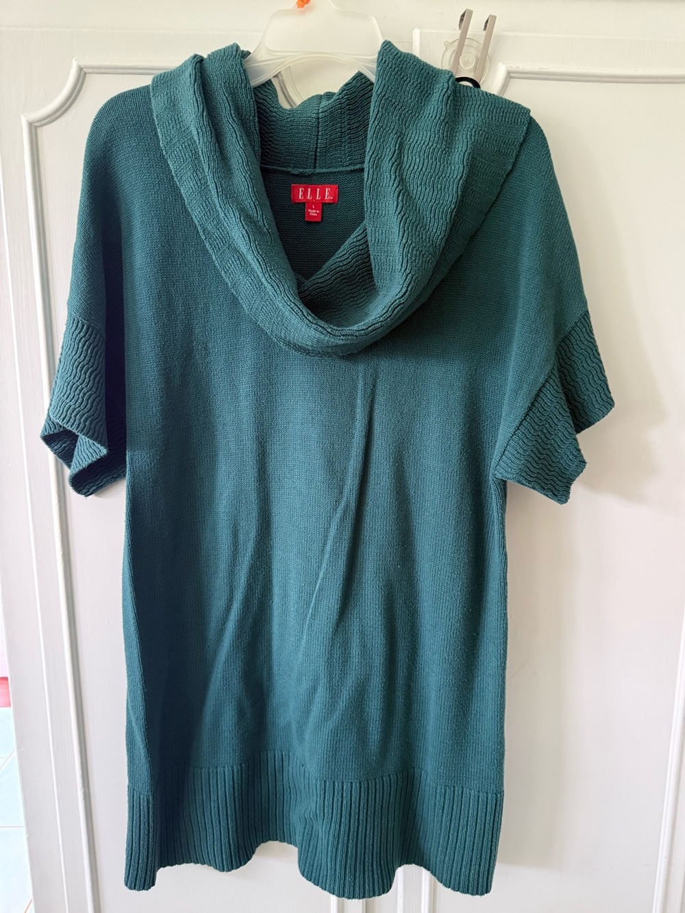 Elle Teal Cowl-Neck Short-Sleeve Sweater